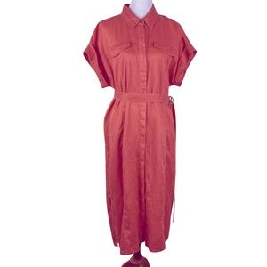 Sportscraft 100% Linen Shirt Dress Coral AU Sz. 18
